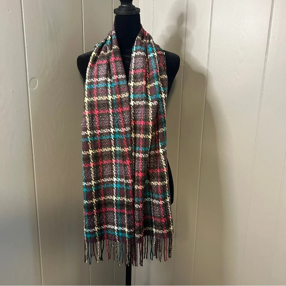 Colorful Pastel Houndstooth Winter Scarf Cashmere Feel 100% Acrylic